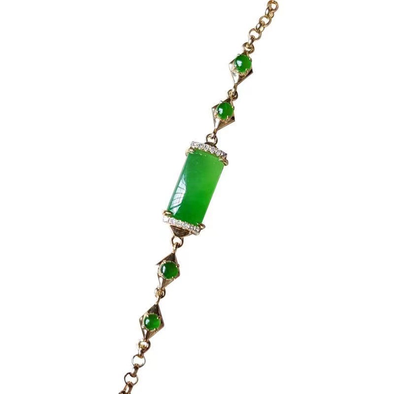 Pulsera de calcedonia, brazalete para mujer, tubo de jade verde Yang, a juego