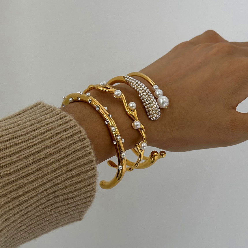 Stainless Steel Pearl Bracelet Opening Does Not Fade