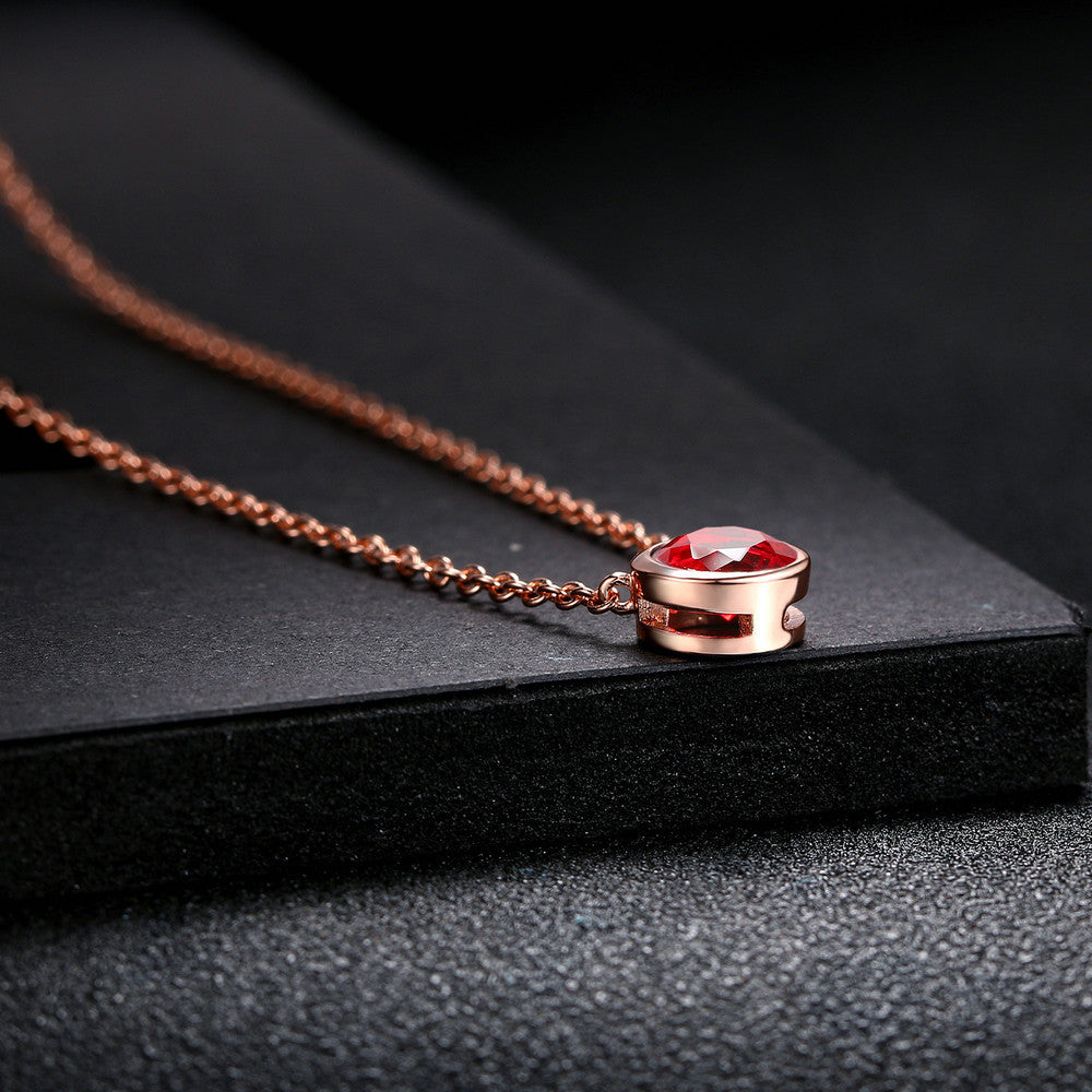 Halskette für Damen, schlichter Stil, Zirkonia-Anhänger, Roségold-farben, Modeschmuck, Geburtstagsgeschenk