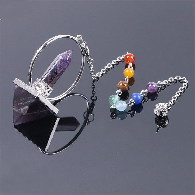 Péndulo de Obsidiana para Meditación con Cadena de Siete Chakras