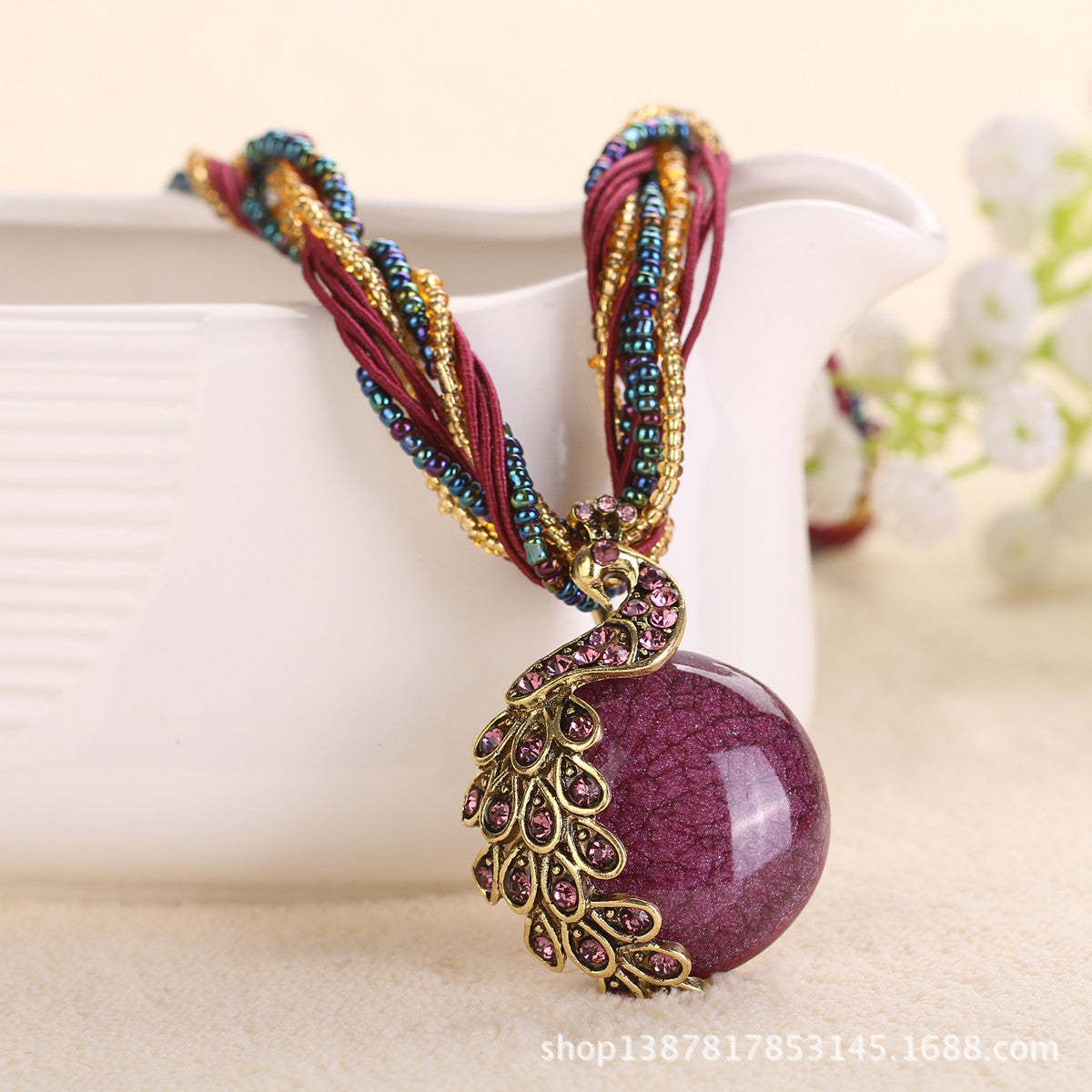 Ladies Ethnic StyleRrice Bead Woven Retro Necklace