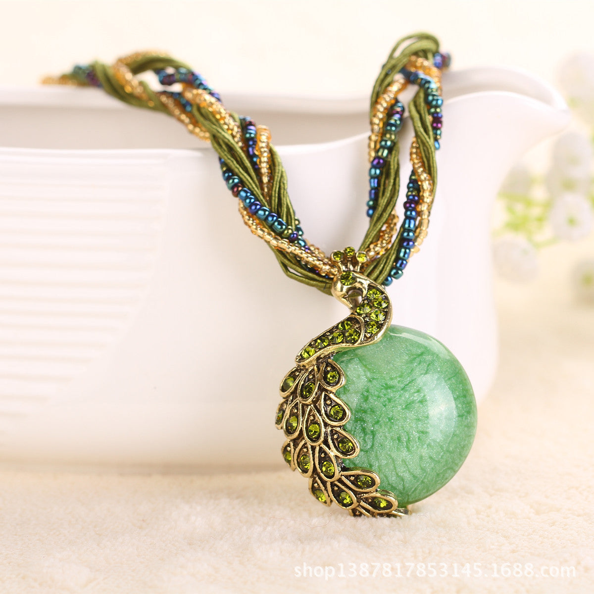 Ladies Ethnic StyleRrice Bead Woven Retro Necklace
