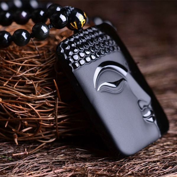 Natur Obsidian Buddha Anhänger Amulett