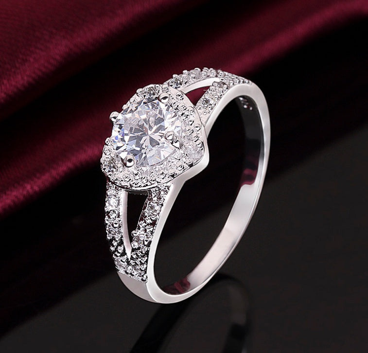 Herz-Ring Silberfarben Klarer AAA Zirkonia Versprechensring für Frauen Ehering Schmuck Größe