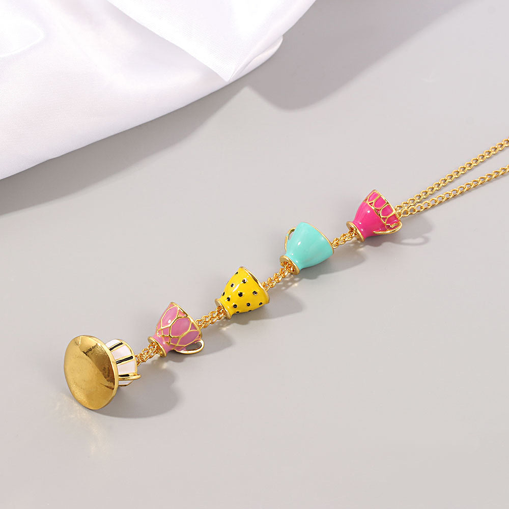 Mode Schmuck Lang Magisch Mehrfach Emaille Teetasse Anhänger Halskette