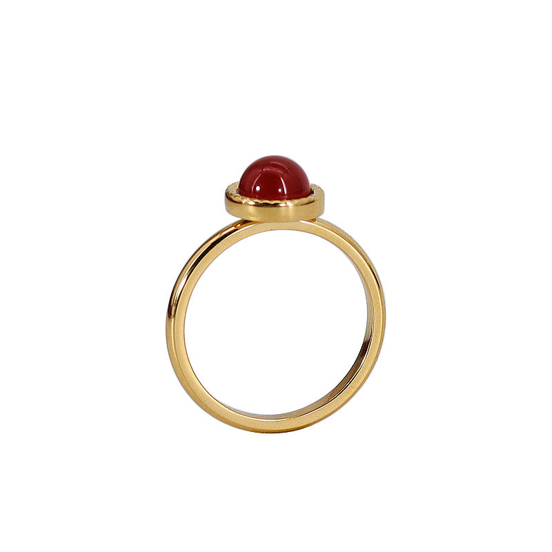 Modeschmuck Bunt Naturstein Intarsien Titan Stahl Ring 18K Vergoldung Roter Achat Rosa Kristall Amethyst Blauer Sand Armband Schmuck Damen