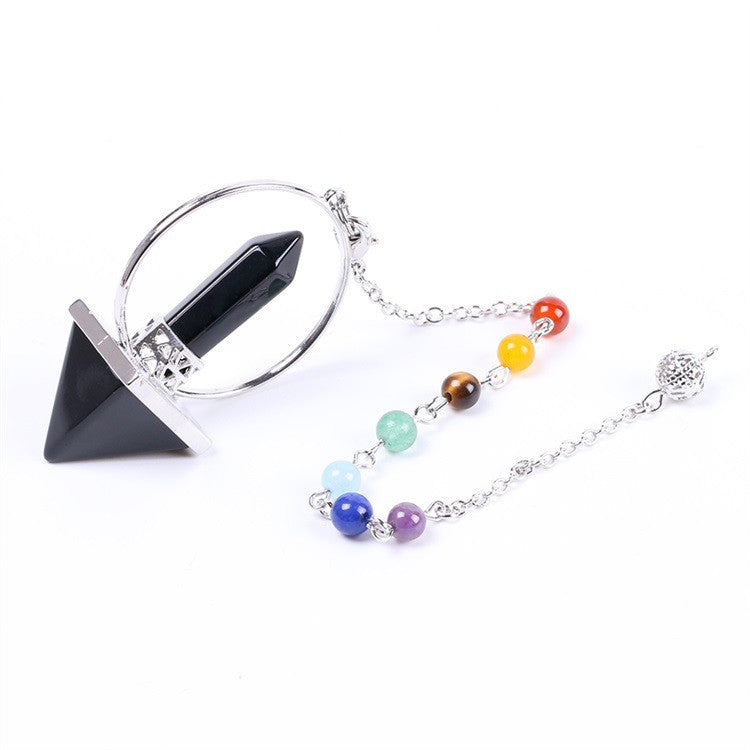 Péndulo de Obsidiana para Meditación con Cadena de Siete Chakras