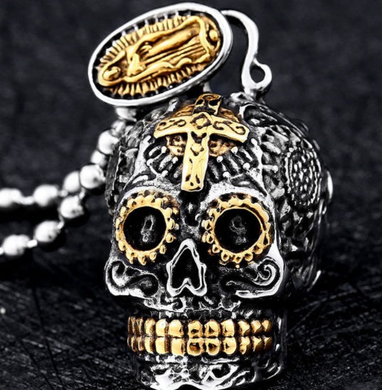BEIER Genial Collar Colgante Gótico para Hombre, Acero Inoxidable de Alta Calidad con Detalles de Calavera, Joyería de Motorista para Hombre BP8-256