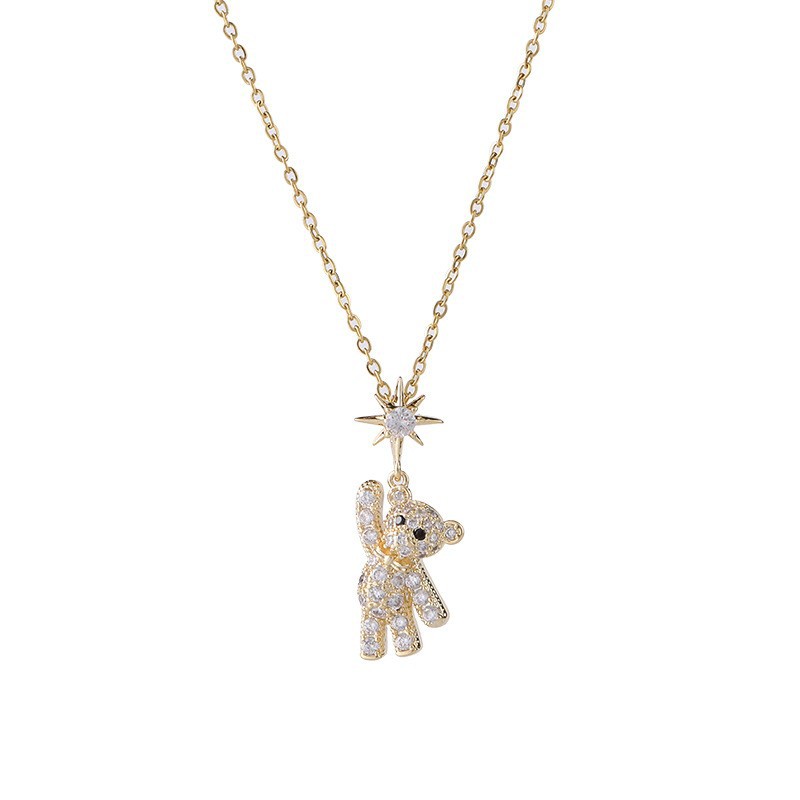 Cute And Sweet Titanium Steel Bear Ornament Necklace For Women