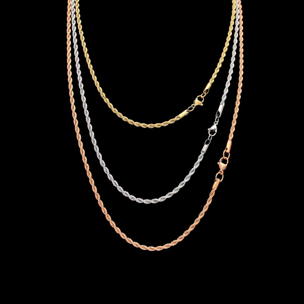 Hip Hop Rapper Chain 3mm gold Silver nakelace for Men