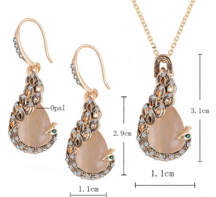 Damen Elegantes Wassertropfen Strass Anhänger Halskette Haken Ohrringe Schmuckset