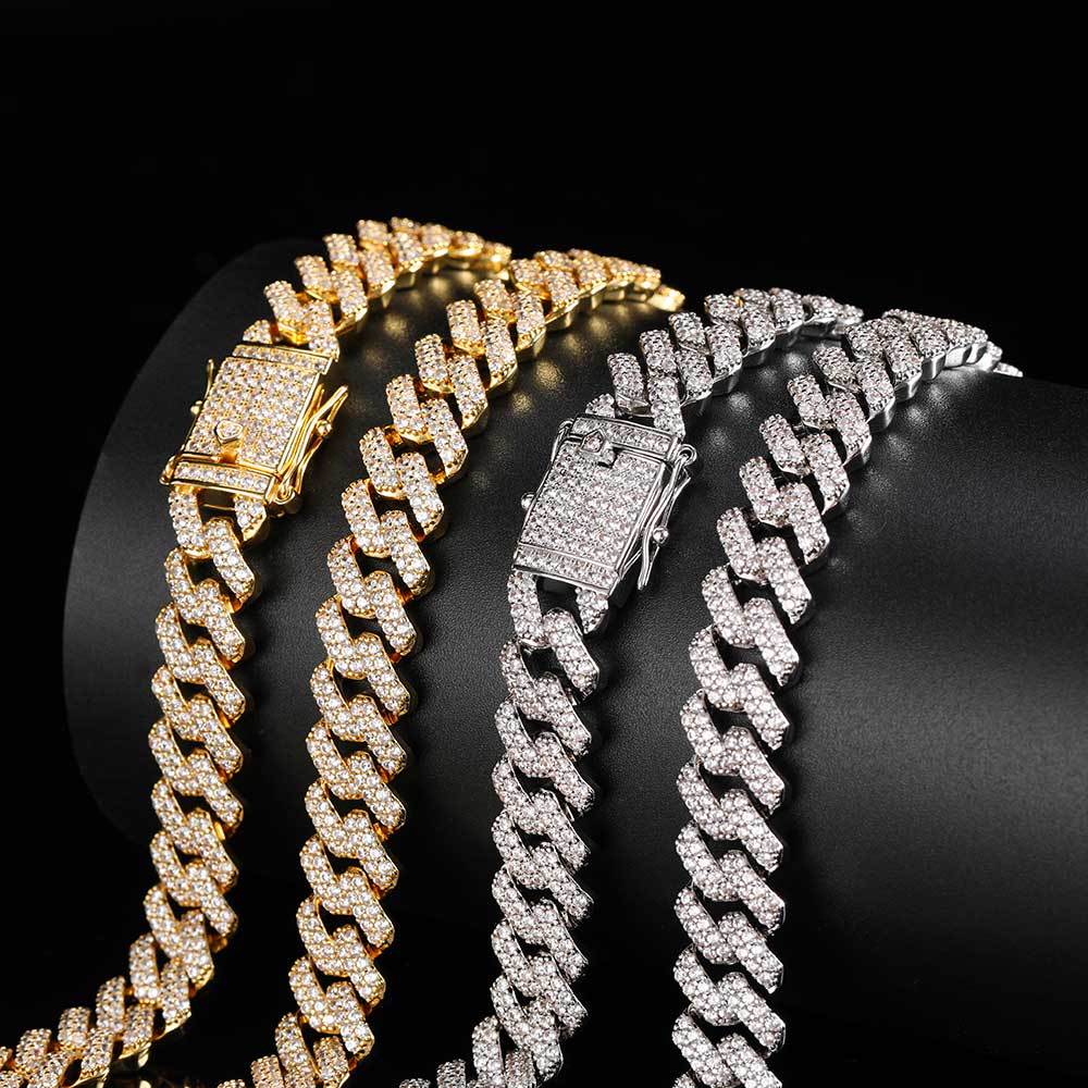 Collar cubano de doble fila con zircones en forma de diamante
