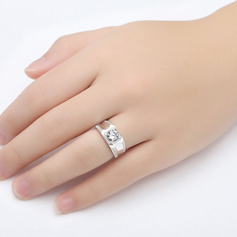 Anillo de pareja Anillo de diamantes Plata de ley chapada en oro