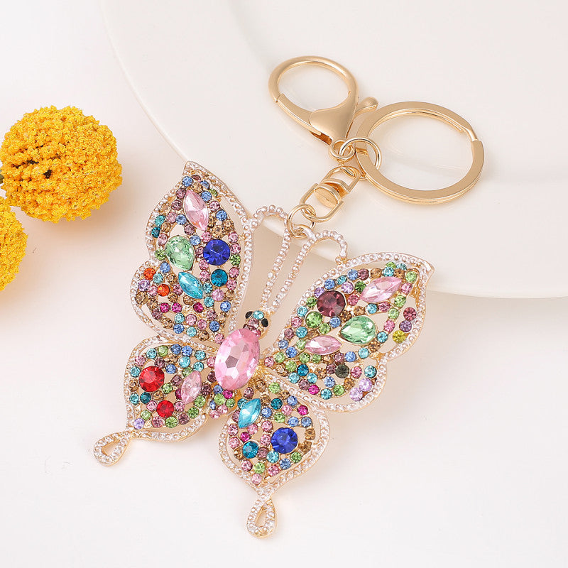 Llavero de mariposa de metal con diamantes de imitación, colgante pequeño