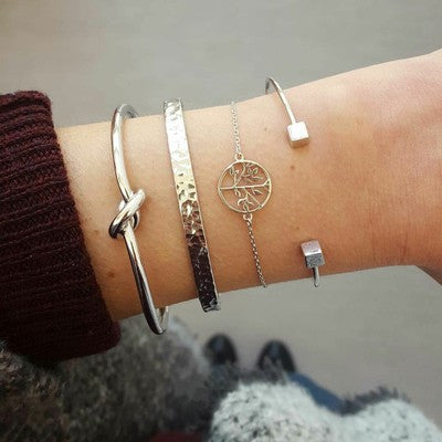 Conjunto de Pulseras de Oro Plata Cristal Hoja Luna Flecha Gato de Moda para Mujer Pulsera Ajustable Geométrica Brazaletes Pulseiras