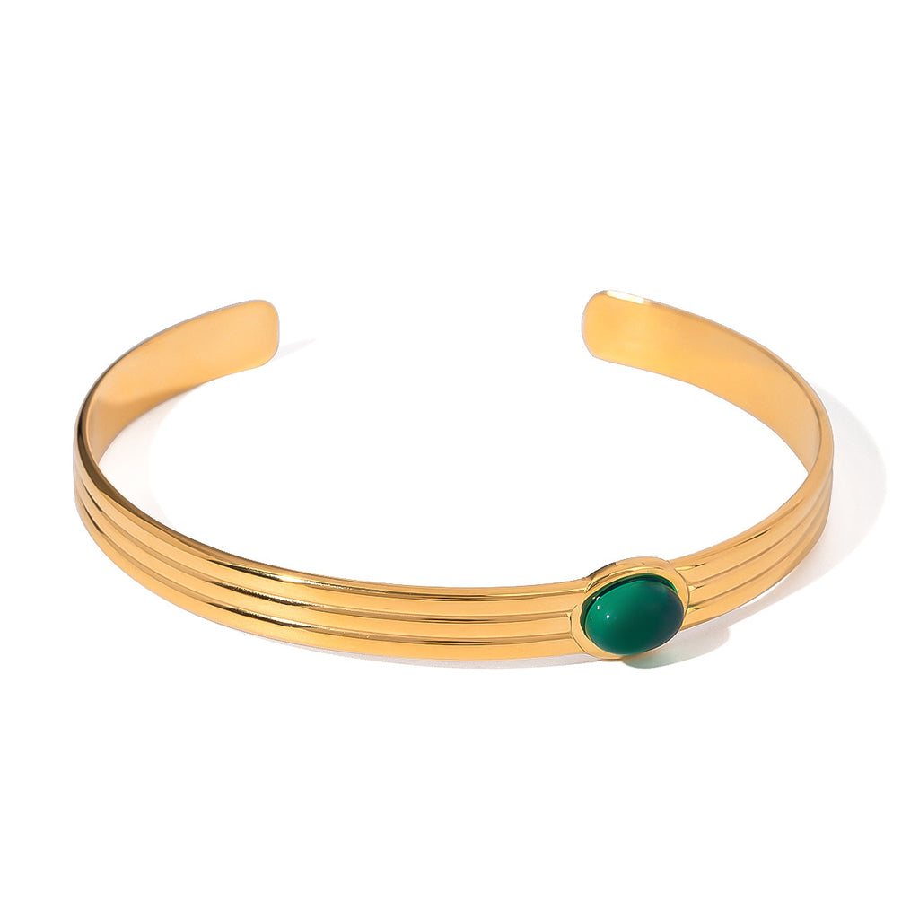 Pulsera de Hilo de Acero Inoxidable con Ágata Verde a la Moda