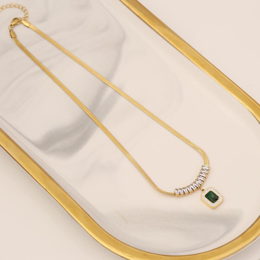 Diamant Smaragd Zirkon Halskette Edelstahl Schmuckset