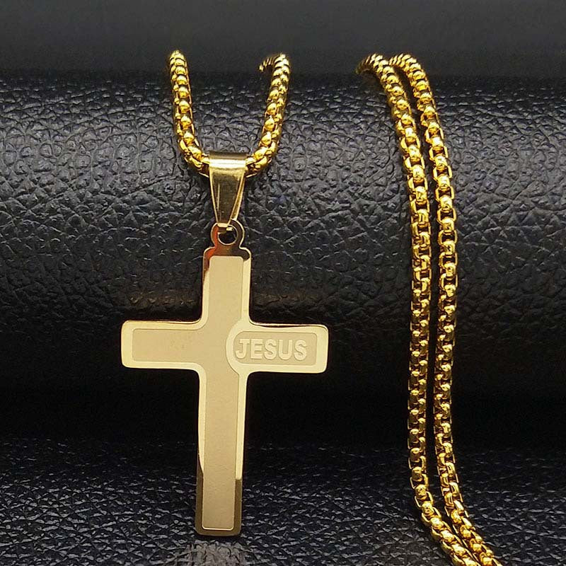 Popular Titanium Steel Cross Pendant Snake Bones Chain Necklace
