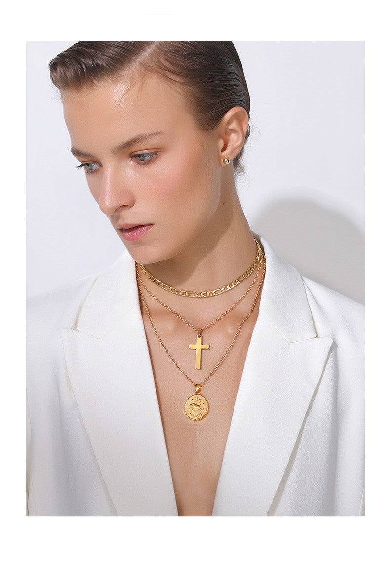 Zodiac sign gold coin engraved necklace