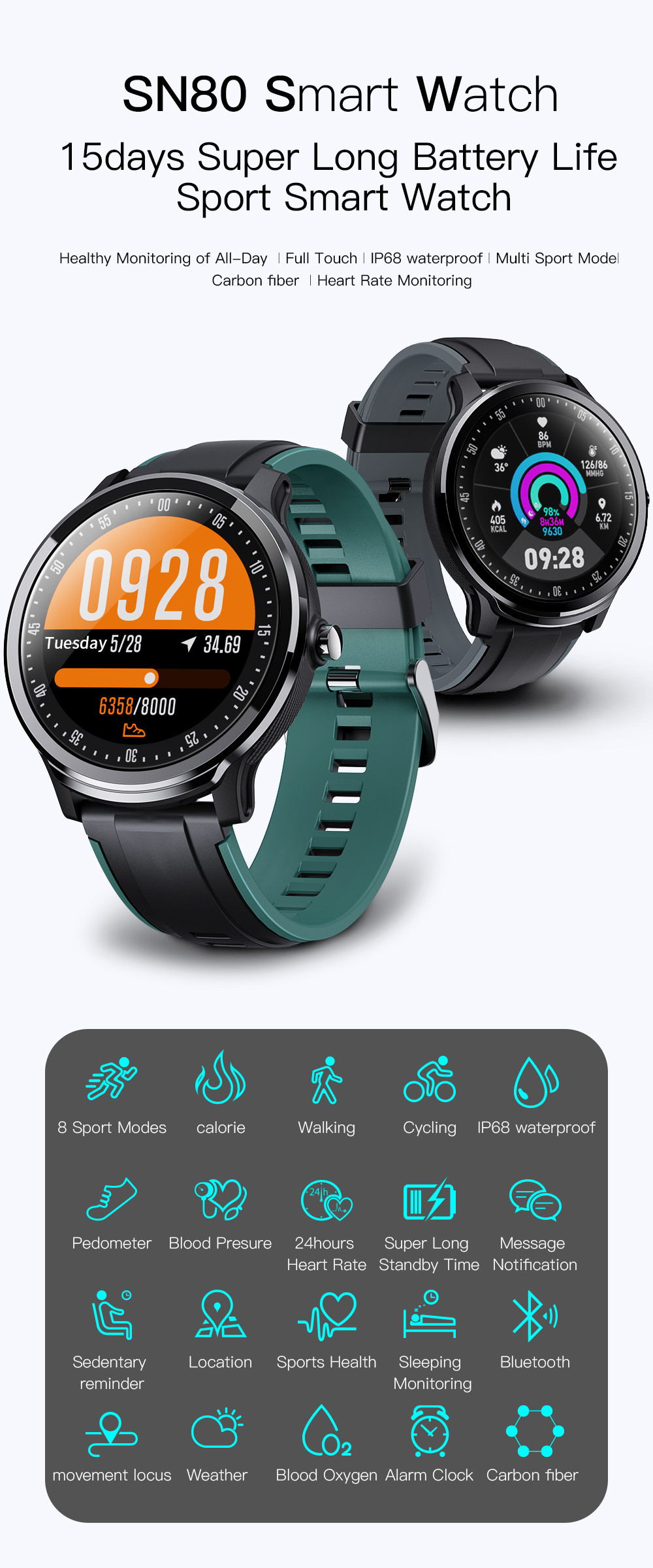 Neueste Smartwatch SN80 Modeuhr Fitnesstracker