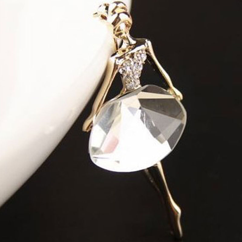 Broche de bailarina de cristal para mujer, temperamento, broche retro