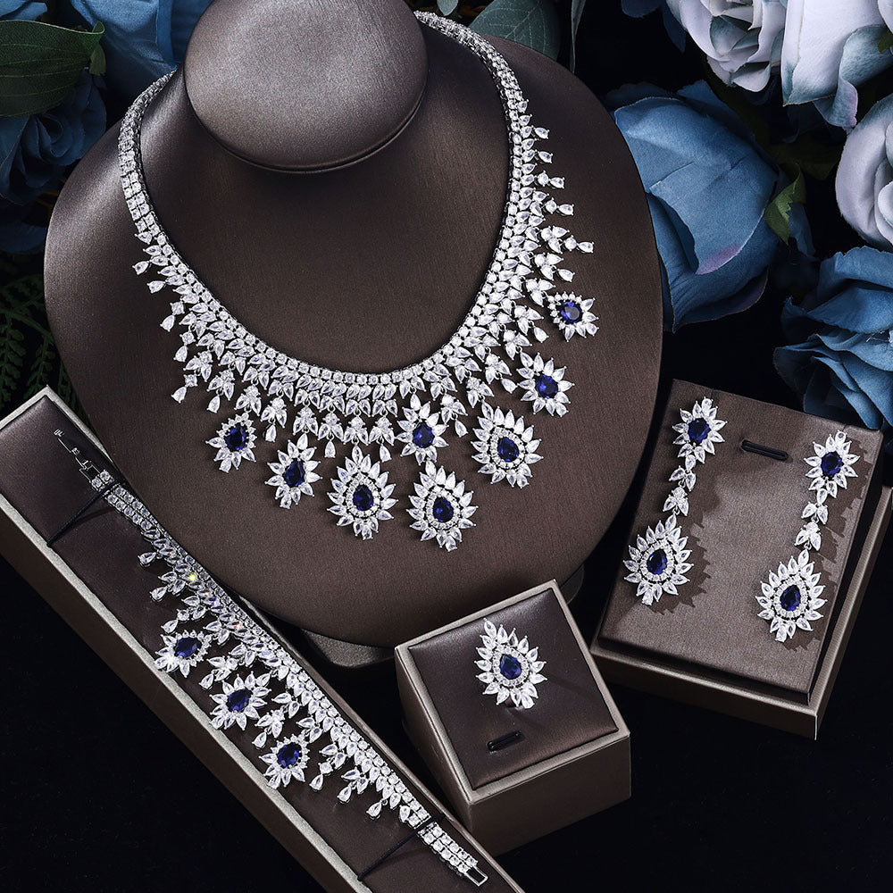 Damenmode Vintage Hochzeit Halskette Ohrringe Schmuckset