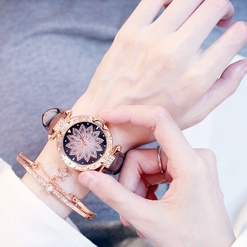 Reloj de cuarzo informal giratorio para mujer, estilo red