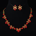 Korean bride pearl Clover Necklace Earrings Set Wedding jewelry accessories factory