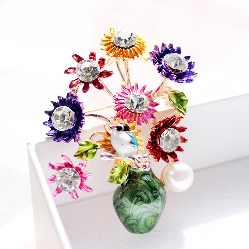 Vase Flower Arrangement Painted Brooch