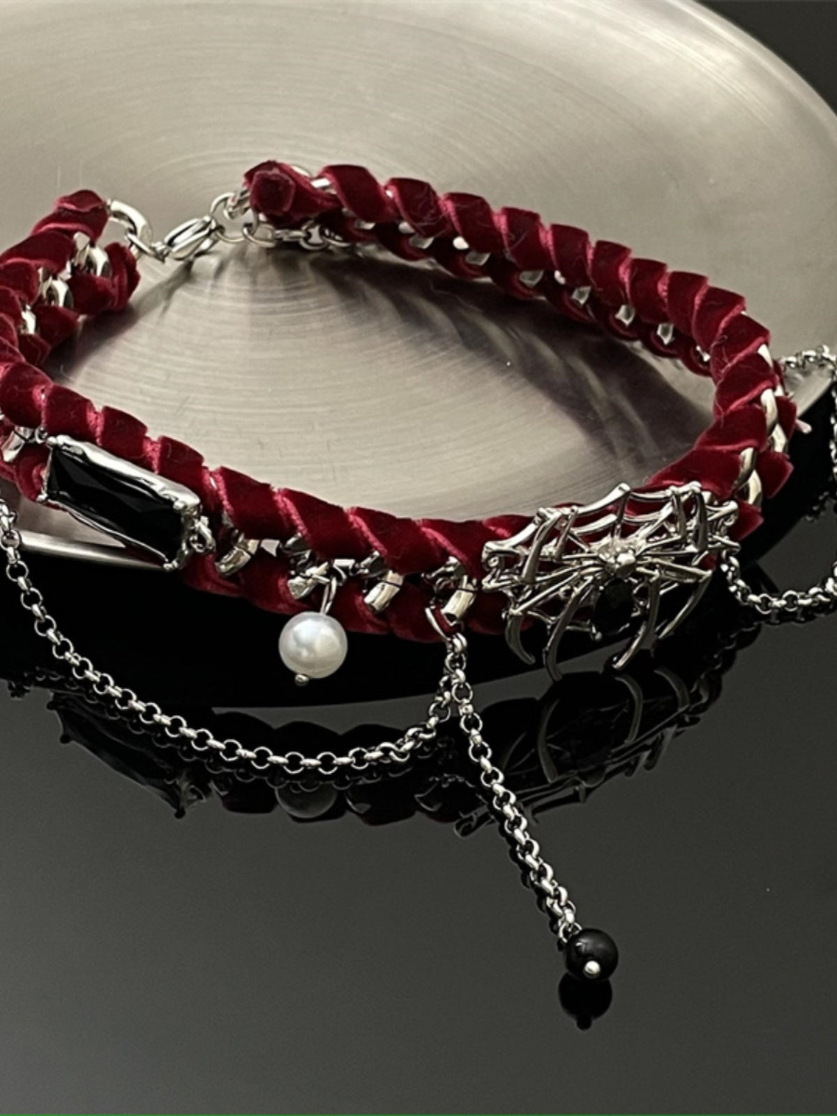 Vintage Rote Spinnennetz Halskette für Damen