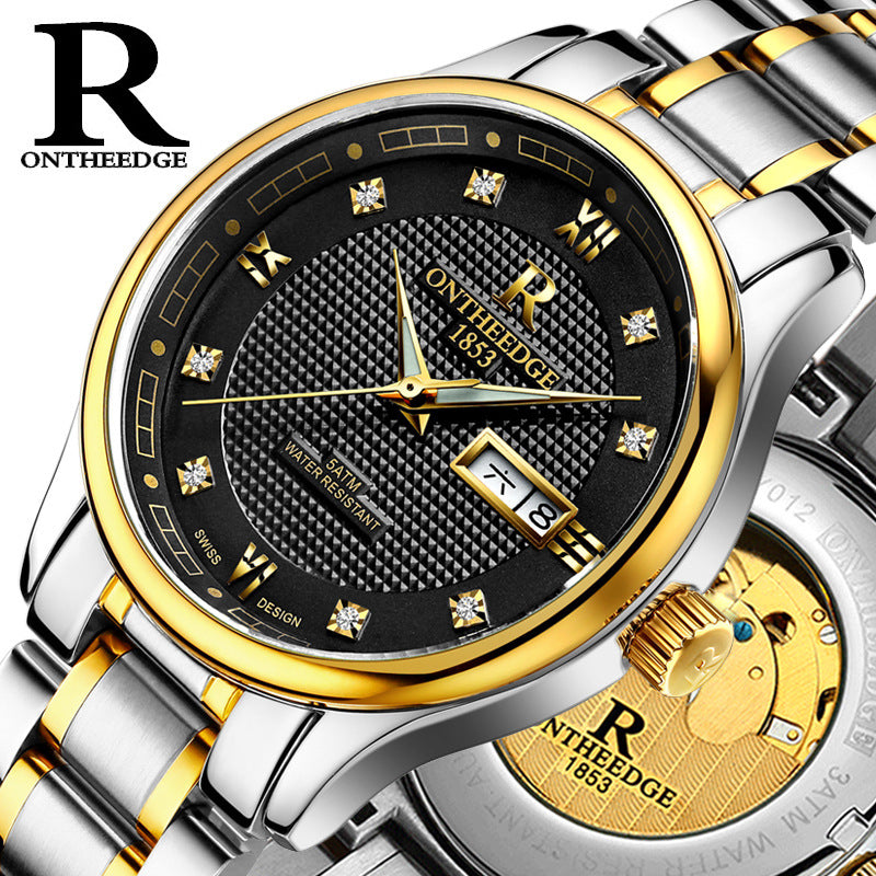 Echte Rui Edge Herren-Automatikuhren, mechanische Uhren, Business-Herrenuhr, leuchtend, hohl, wasserdicht, feiner Stahl