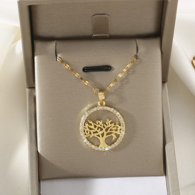 Collar de Árbol de la Suerte con Circón Micro Incrustado en Cobre