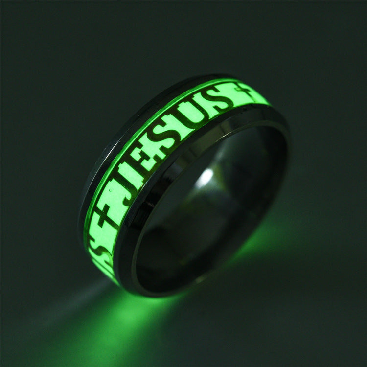 Neue europäische und amerikanische Mode leuchtende Christen Jesus Ring Persönlichkeit Original leuchtender Schmuck Hersteller Großhandel