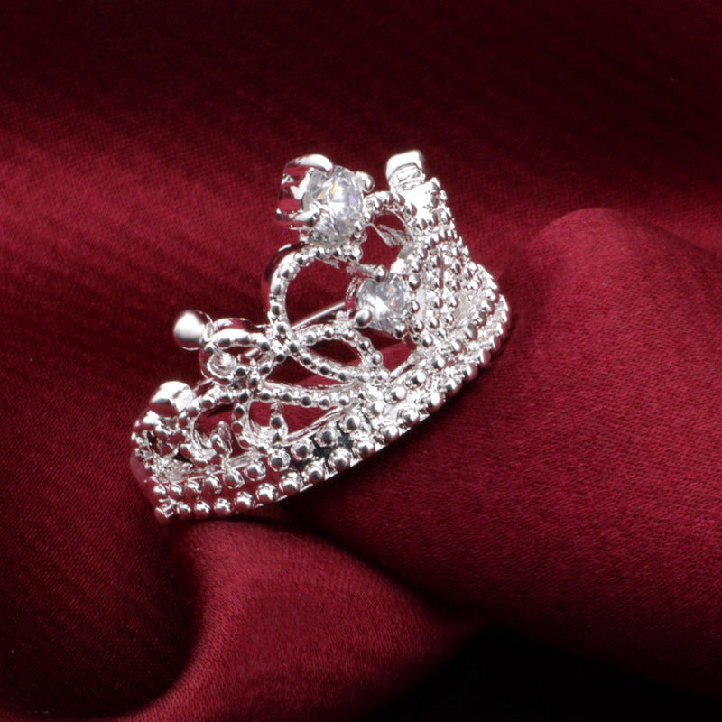 Navidad Dama Caliente Especial Plata Corona Chapada Brillante Mujer Anillo Corona de Cristal Joyería Hermosa Boda