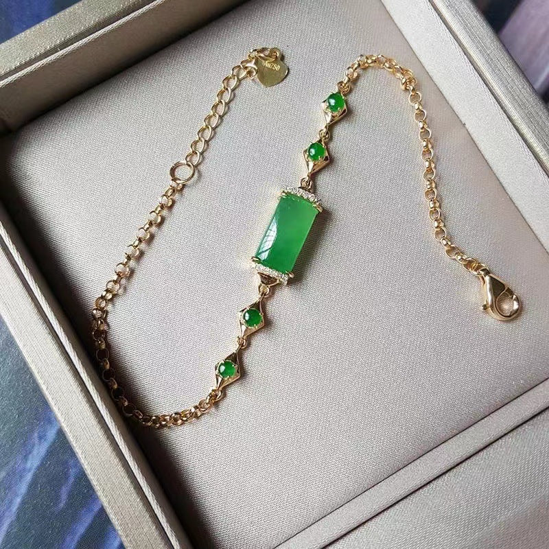 Pulsera de calcedonia, brazalete para mujer, tubo de jade verde Yang, a juego