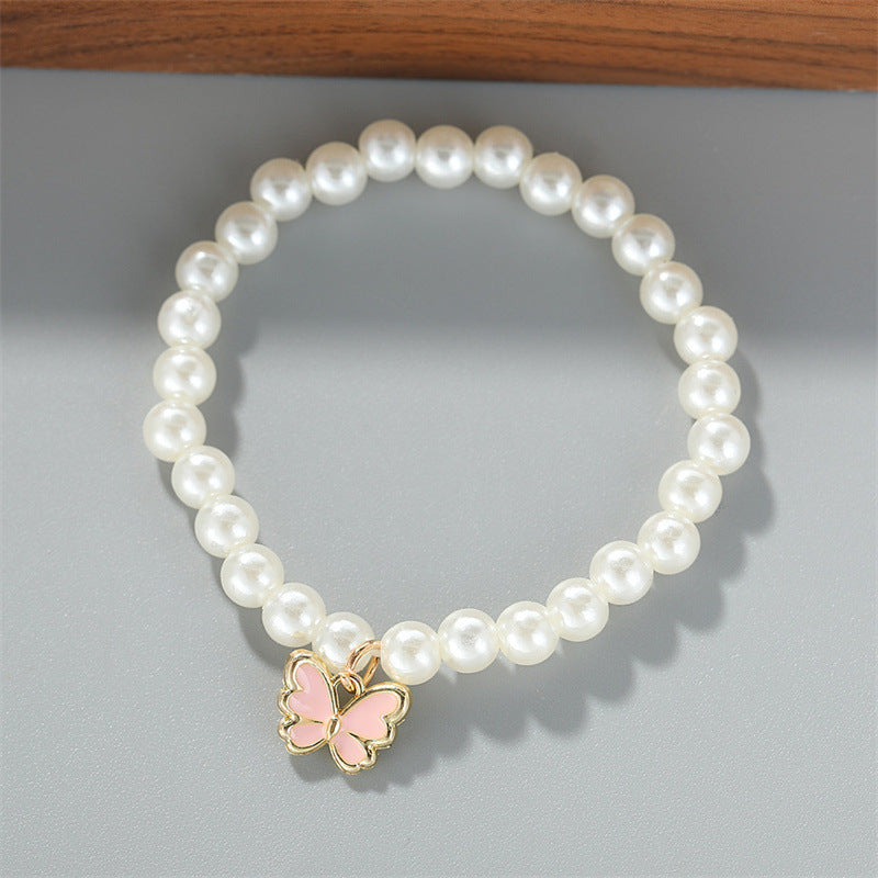 Perlenverzierung Schmetterlingskette für Damen Armband Ring Ohrringe Set
