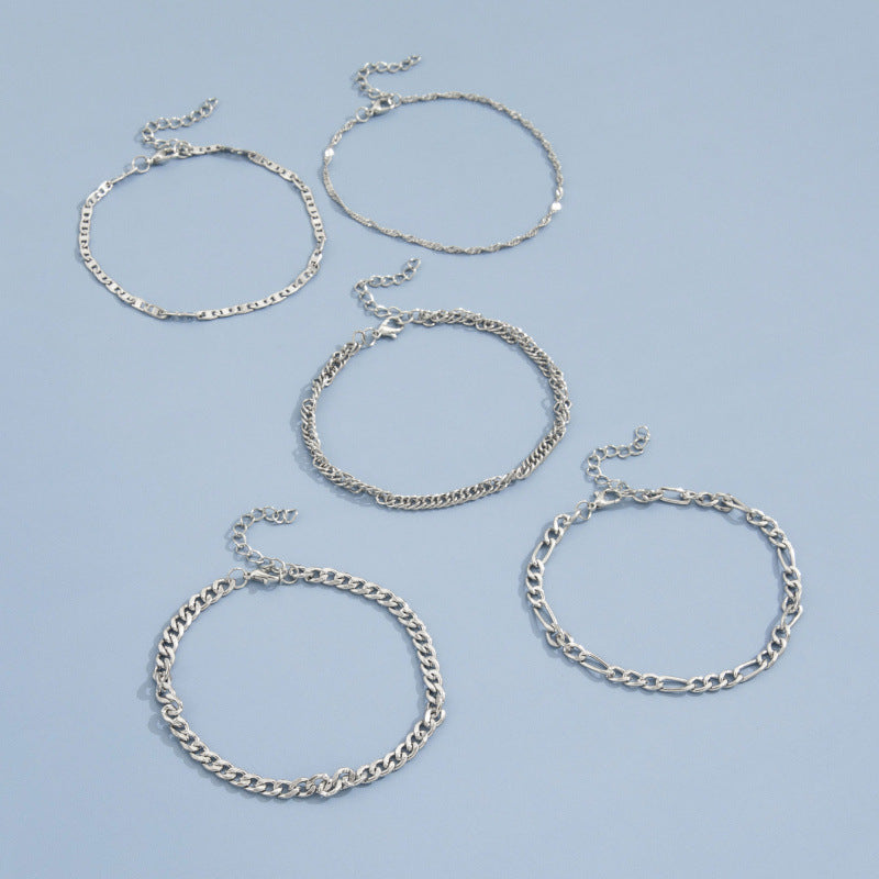 Tobillera de cadena de serpiente retro creativa de metal, conjunto de cinco piezas, sencilla y elegante