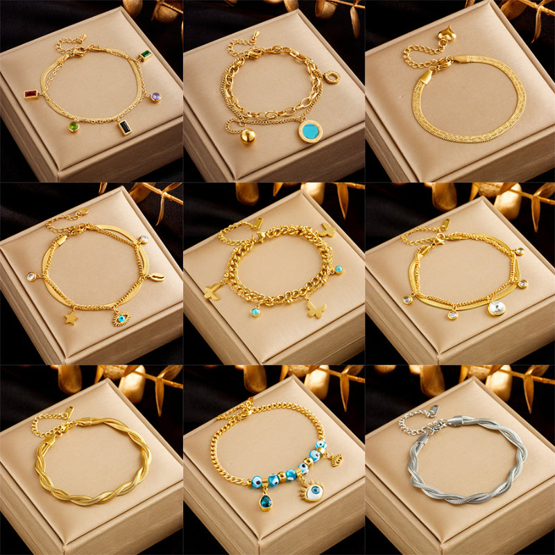 Pulsera de doble capa de moda punk chapada en oro de acero inoxidable para mujer, cadena de serpiente, joyería de lujo para fiesta