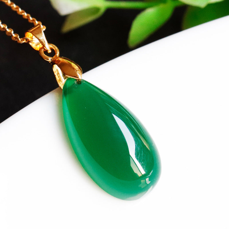 Grüner Chalcedon-Anhänger Achat Wassertropfen