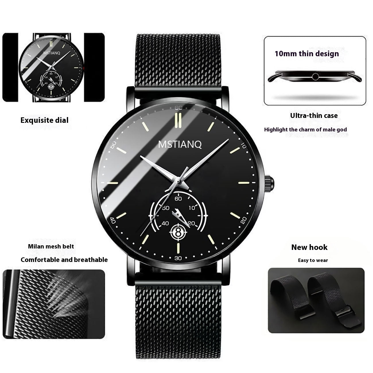 Armbanduhr Stylisch Schwarz Technologie Gürtel Raffinierter Stahl Koreanischer Lässiger Kalender