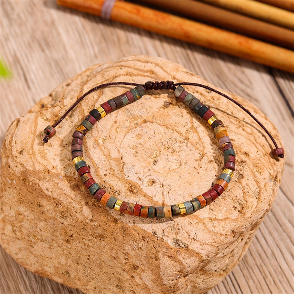 Pulsera redonda de piedra natural Picasso trenzada con cuerda ajustable