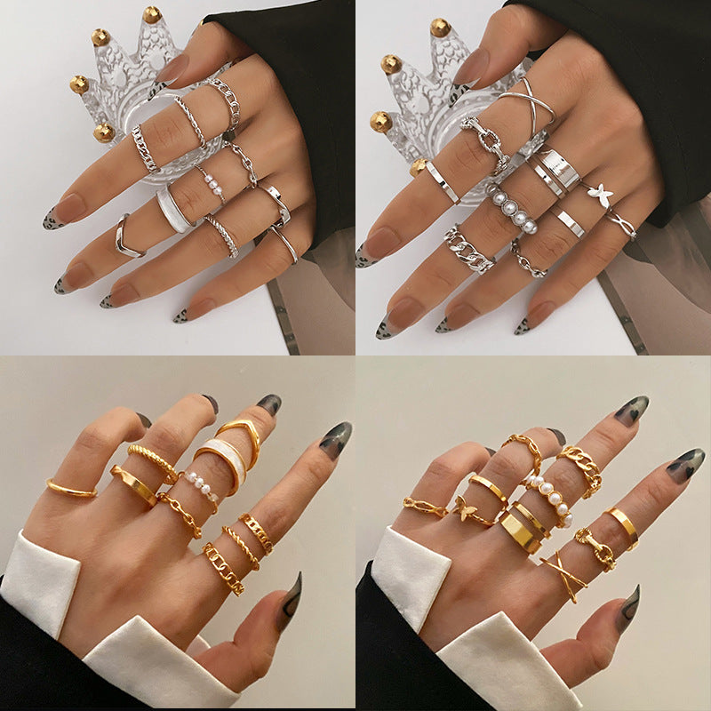Europäischer und amerikanischer Schmetterlingsperlenring, 10-teiliger Metall-Tropfperlenring, Großhandel