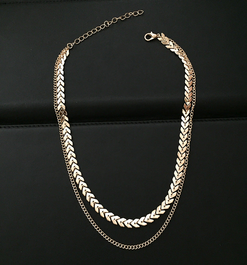 Collar corto de lentejuelas con cadena de clavícula de espina de pescado