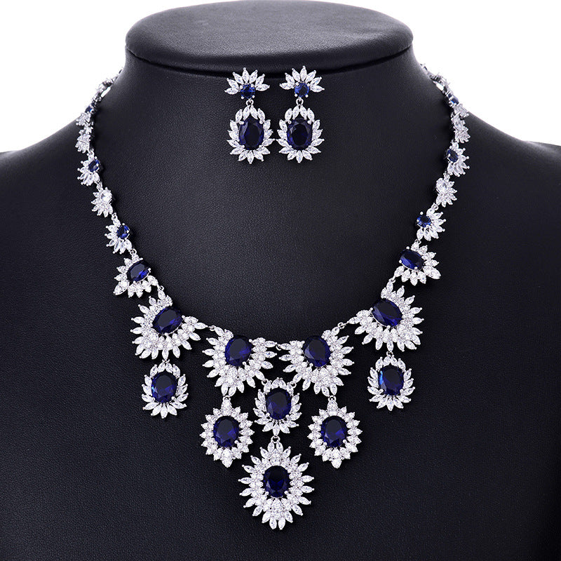 Schmuck Bunte Zirkon Ohrringe Halskette Set Braut Hochzeit Schmuck Accessoires