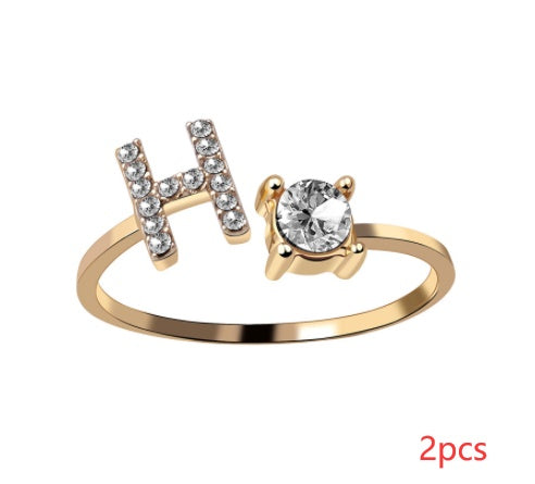 Nuevo Diseño Anillo Ajustable con Letra Inicial 26 Joyería de Moda para Mujeres Joyería Simple y Elegante