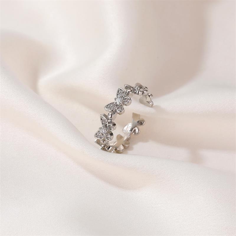 Anillo ajustable de circonita con mariposa de diamantes al completo y estilo de viento frío