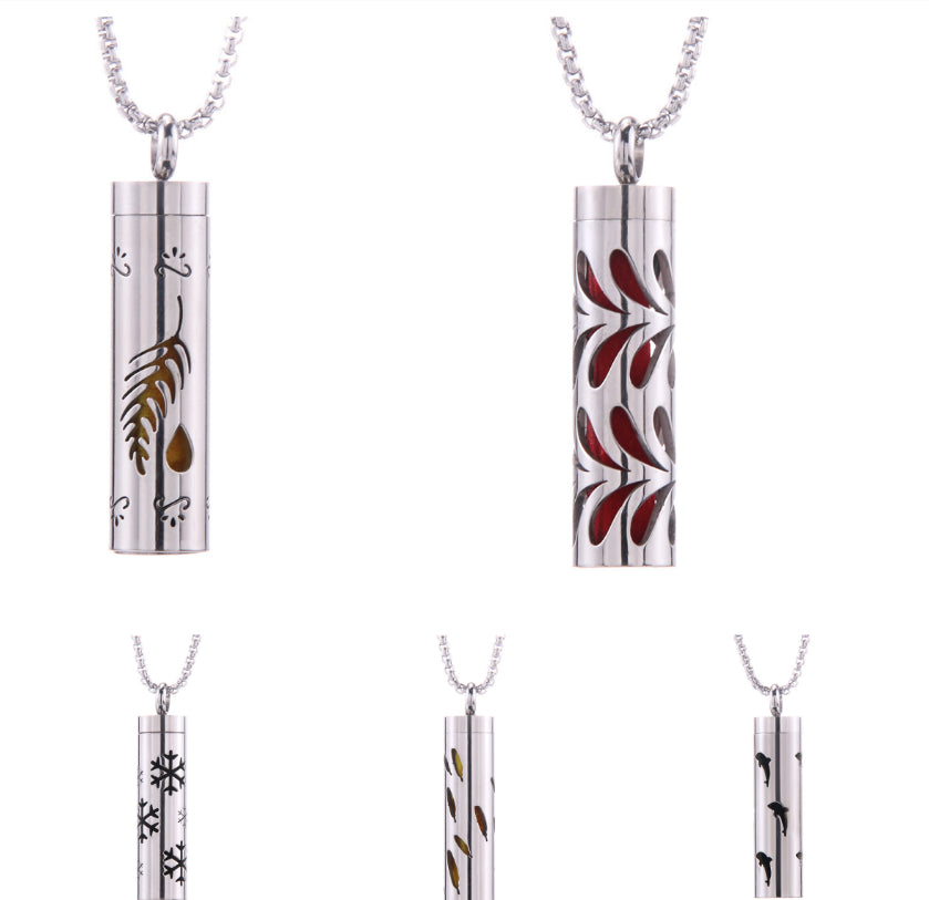 Cylinder Aromatherapy Pendant Titanium Steel Pendant Necklace