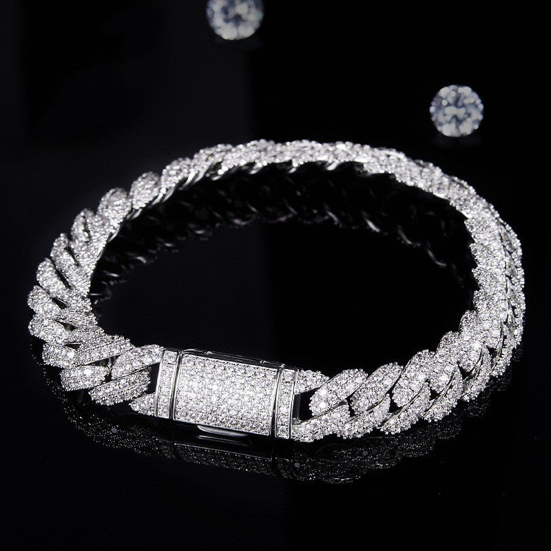 Pulsera o collar cubano de plata con diamantes de moissanita