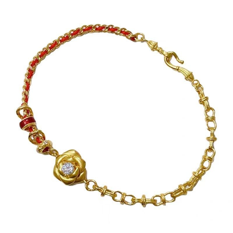 Golden Rose Wrapped Bracelet Spot Drill Flexible Ring Hammer Pattern