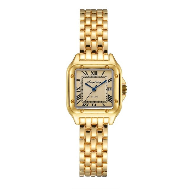 Reloj de cuarzo para pareja con diseño simple cuadrado de acero inoxidable a la moda